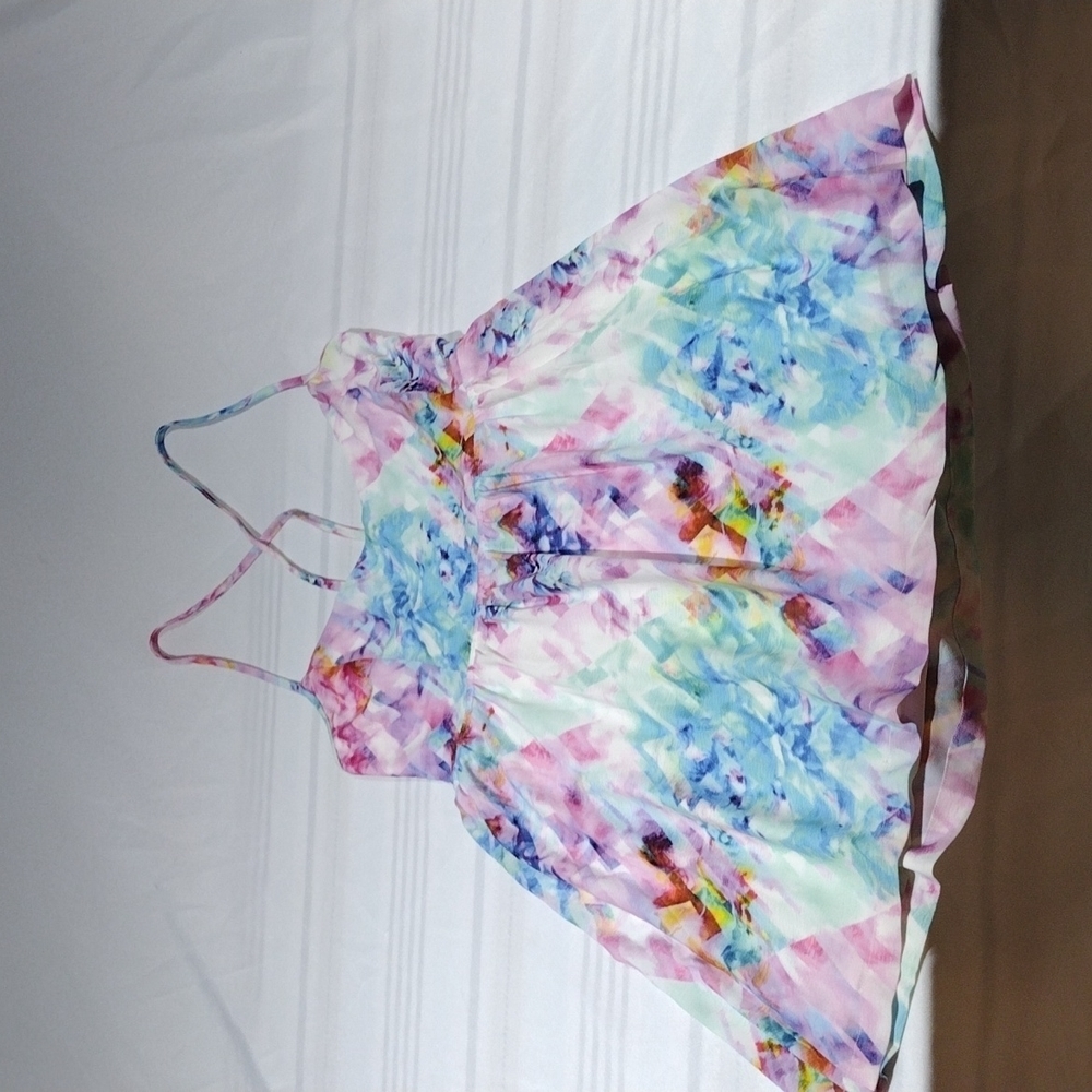 Dygarni CALIFORNIA LG BRIGHT FLORAL STRAPPY DRESS ADJUSTABLE TIES SIDE ZIP NWOT